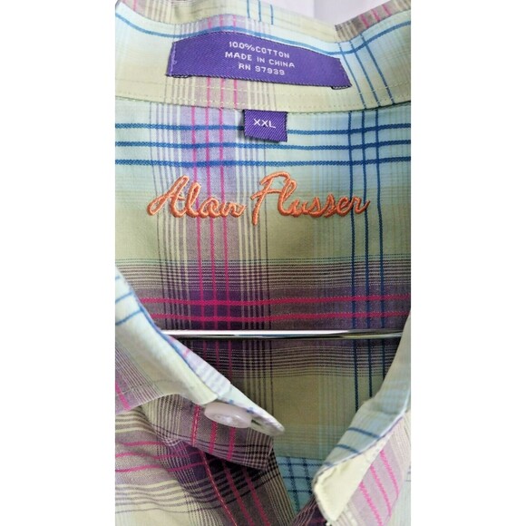 Alan Flusser Shirt Men's  2XL, Button Bold Multicolor Plaid Long Sleeve - Picture 4 of 6